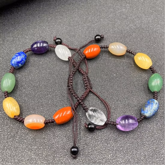 Pulseira de pedra natural trançada com sete chakras, pulseira retrô de lápis-lazúli, contas de balde, namoradas, casal, cristal, ágata, pulseira de oração