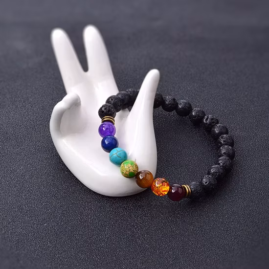 Pulseira de pedra preciosa de cura Reiki 7 Chakra Ágata Pedra Lava