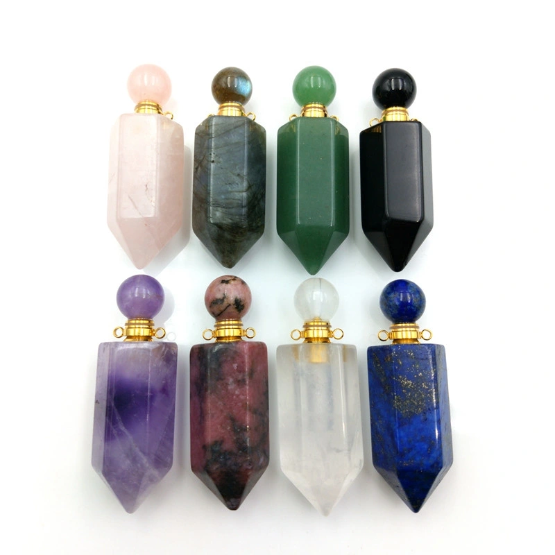 Natural Wholesale Gemstone Hexagon Prism Bottle Pendant Necklace 26" Chain Chakra Crystal Quartz Perfume Bottle Pendant