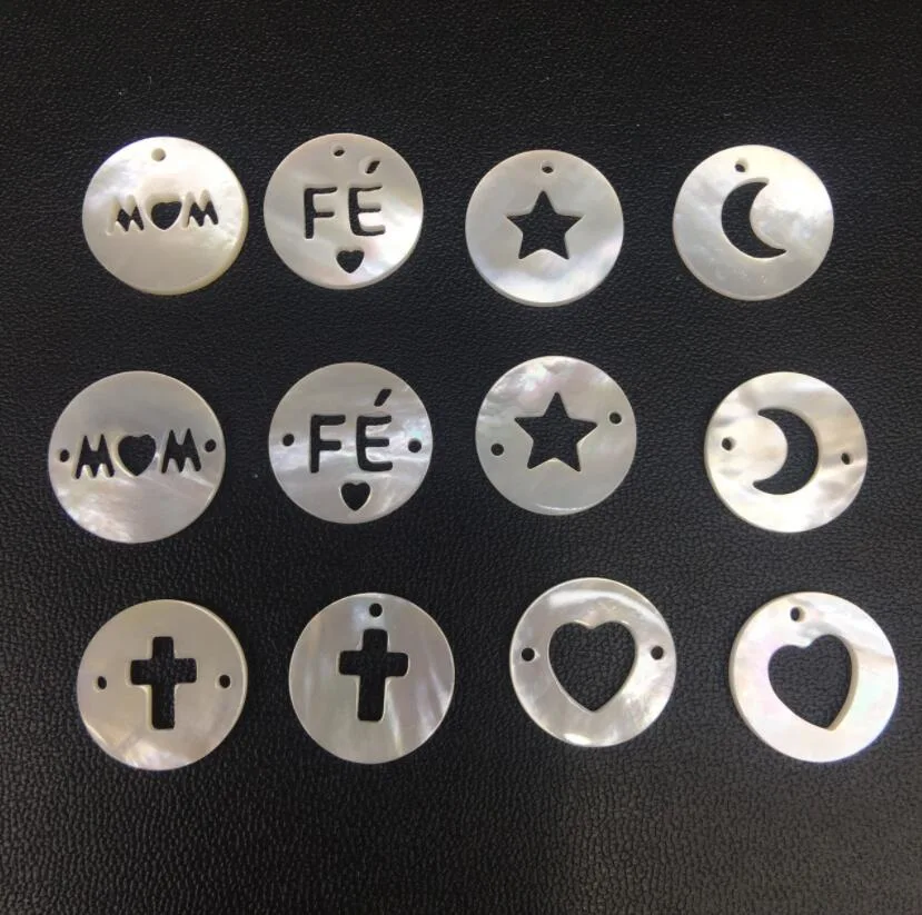 16mm White Natural Fe Letter Moon Star Cross Heart Mother of Pearl Shell Charm Beads for DIY Jewelry